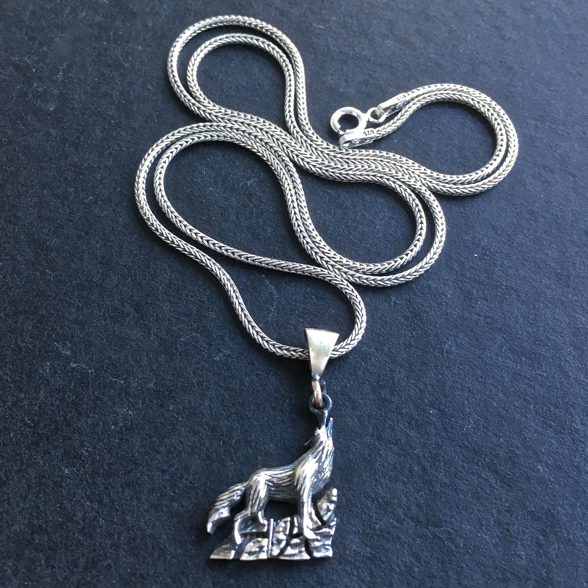 Sterling Silver Wolf Pendant & Chain Necklace Handmade Jewelry | Etsy
