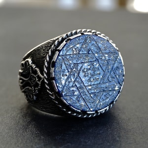 Seal of Solomon Ring Lapis Lazuli Sterling Silver Unique Handmade Talisman