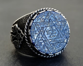 Seal of Solomon Ring Lapis Lazuli Sterling Silver Unique Handmade Talisman