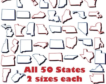50 State Outlines in 2 sizes - Machine Embroidery Design, Embroidery Designs, Embroidery Patterns, Embroidery Files, Instant Download