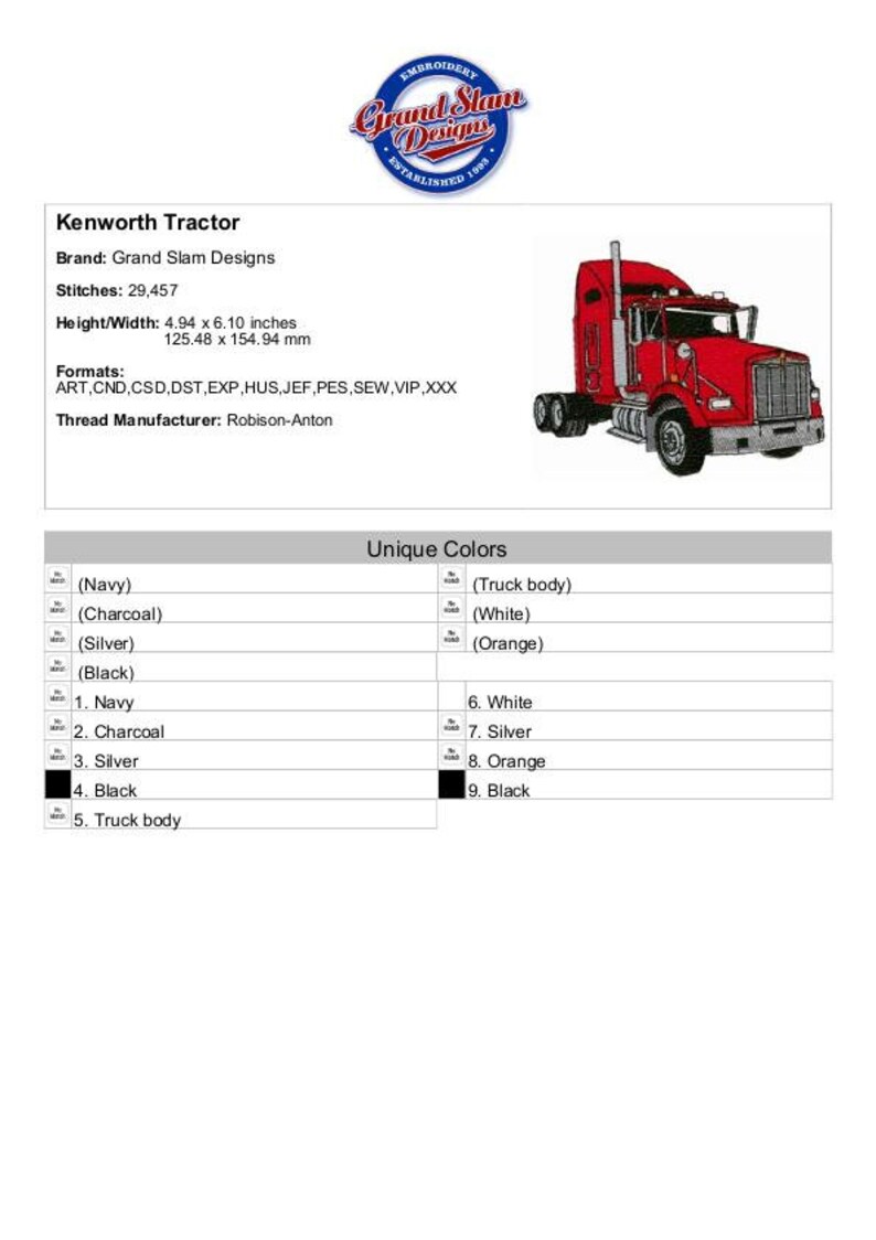 Kenworth Semi Truck Machine Embroidery Design | Etsy
