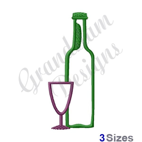 Wine Bottle & Glass Outline - Machine Embroidery Design, Embroidery Designs, Embroidery Patterns, Embroidery Files, Instant Download