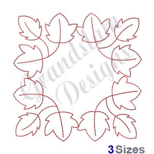 Leaf Square Redwork Machine Embroidery Design (Instant Download)