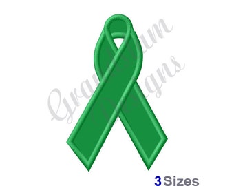 Green Support Ribbon Applique - Machine Embroidery Design