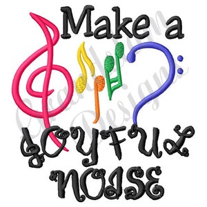 Music Make A Joyful Noise, Music Notes, Music Symbols, Bass Clef, Trouble Clef - Machine Embroidery Design