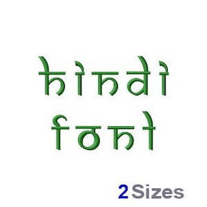 Może przedstawiać: Zielony haftowany font, który mówi "Hindi font" w dwóch rozmiarach.