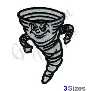 Peut inclure: Une illustration de dessin animé en noir et blanc d'une tornade avec un visage. La tornade est dans une pose menaçante avec les bras croisés.