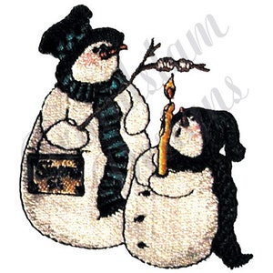 Muñecos de nieve asando malvaviscos - Diseño de bordado a máquina