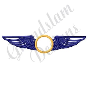 May include: Blue wings with a gold circle in the center. The wings are stylized and have a detailed design.