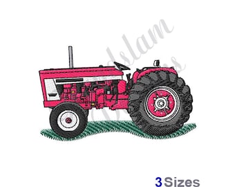 Klassisk röd traktor - Maskinbroderidesign, broderidesigner, broderi, broderimönster, broderifiler, direktnedladdning
