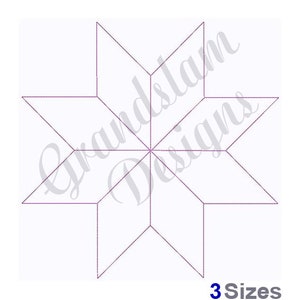 May include: A black and white line drawing of a starburst pattern. The pattern is made up of eight points, with each point connected to the center of the starburst. The starburst is symmetrical and has a simple, geometric design.