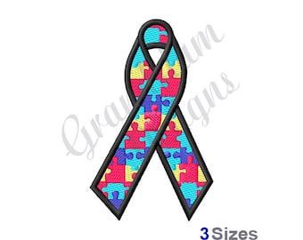 Autism Puzzle Ribbon - Machine Embroidery Design
