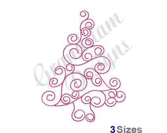Redwork Christmas Tree - Machine Embroidery Design
