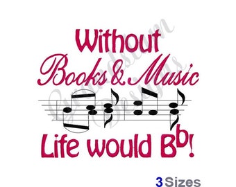 Books and Music - Machine Embroidery Design, Embroidery Designs, Machine Embroidery, Embroidery Patterns, Embroidery Files, Instant Download