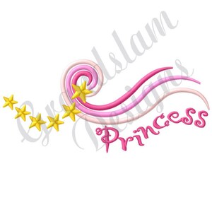 May include: Pink and white swirl design with gold stars and the word "Princess" in pink cursive.