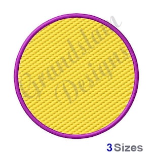 May include: A yellow circle with a purple outline. The circle has a textured pattern.