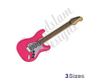 May include: Pink electric guitar with a brown neck and black strings. The guitar is a popular musical instrument.