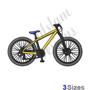 Könnte beinhalten: Ein gelbes Fahrrad mit schwarzen Reifen und einem blauen Sattel. Das Fahrrad hat einen schwarzen Rahmen und einen schwarzen Lenker.