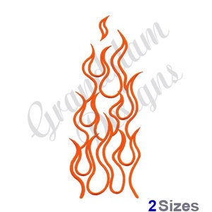 Könnte beinhalten: Orangefarbene Flammen-Stickdatei. Dieses digitale Design ist in zwei Größen erhältlich.