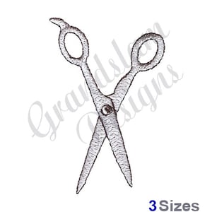 May include: A pair of silver scissors with a closed blade. The scissors are in a crossed position.