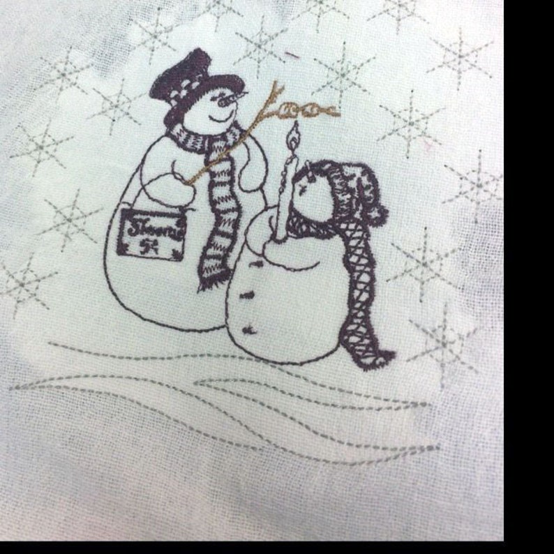 Two Snowmen Redwork Machine Embroidery Design Etsy