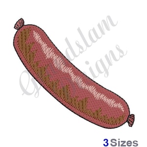 Könnte beinhalten: Eine braune und rosafarbene Wurst mit einem Zickzackmuster. Die Wurst ist gebogen und hat ein abgerundetes Ende.