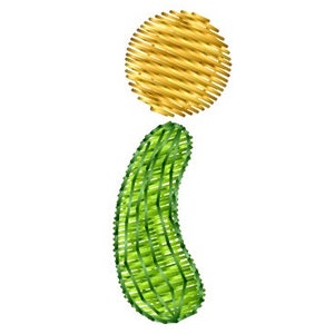 May include: A green and yellow embroidered letter I. The letter is made of a green fabric with a yellow circle on top.