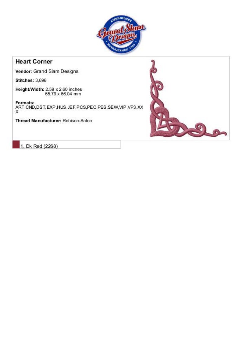 Heart Corner Machine Embroidery Design image 2