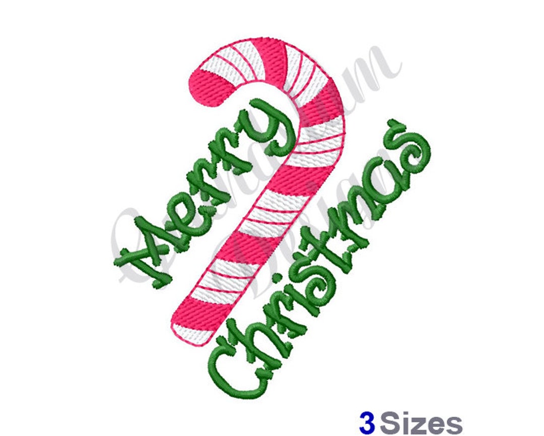 Merry Christmas Candy Cane Machine Embroidery Design, Embroidery