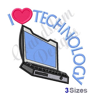 Laptop I Love Technology - Machine Embroidery Design