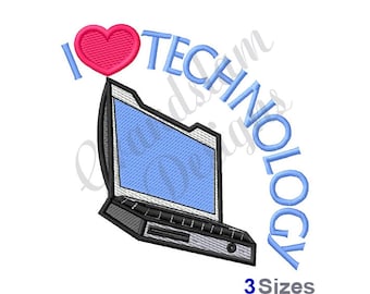 Laptop I Love Technology - Machine Embroidery Design