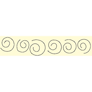 May include: A row of six black spiral designs on a light yellow background.