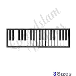 May include: Black and white piano keyboard with 14 keys. The keyboard is outlined in black and has a rectangular shape.