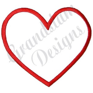 Puede incluir: Un contorno de corazón rojo, un diseño simple para proyectos de bordado o manualidades.