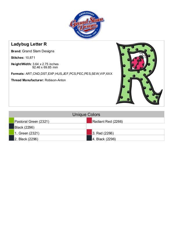 Ladybug Letter R Ladybug Letter R - Machine Embroidery Design - Etsy
