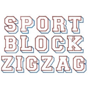 Sports Block Zig Zag Embroidery Font Applique - Athletic Machine Embroidery Alphabet Font Applique