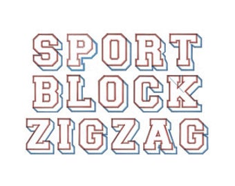 Sport Block Zig Zag Stickerei Schrift Applikation - Sportlich Maschinenstickerei Alphabet Schrift Applikation