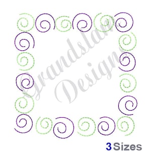 Puede incluir: Un marco cuadrado hecho de espirales verdes y moradas. El marco está vacío y listo para texto o una imagen.