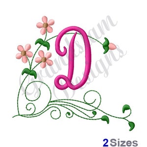 Floral Monogram Letter D - Machine Embroidery Design