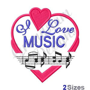 I Love Music - Machine Embroidery Design, Embroidery Designs, Machine Embroidery, Embroidery Patterns, Embroidery Files, Instant Download