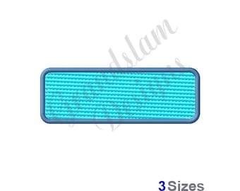 May include: A blue rectangular embroidery design with a light blue textured fill. The design is outlined in a darker blue. The text "3 Sizes" is below the design.