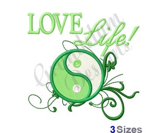 Amor, vida, Yin Yang - Diseño de bordado a máquina