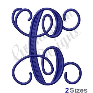 May include: A blue embroidered monogram letter C with decorative swirls. The letter is in a script font.