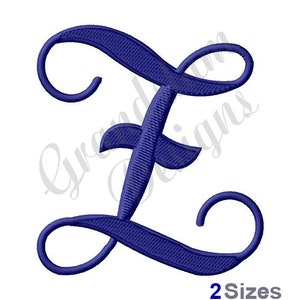 May include: A blue cursive letter E with a decorative flourish. The letter is styled with a thick, bold stroke.