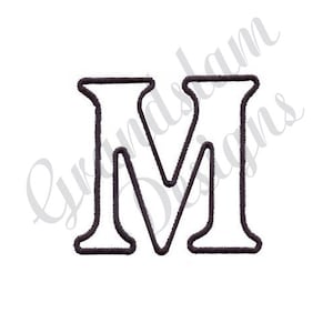 May include: A black outline of the letter M in a simple, blocky font style.