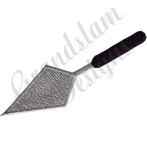 May include: A silver embroidery design of a palette knife with a black handle. The palette knife has a triangular blade and is designed with detailed stitching. The design is on a white background.