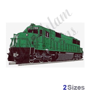 May include: Green and black diesel locomotive train engine with a detailed embroidered design.