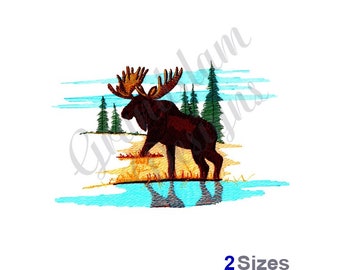 Moose Scene - Machine Embroidery Design