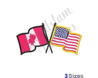 Canadian American Flags - Machine Embroidery Design, Embroidery Designs, Embroidery, Embroidery Patterns, Embroidery Files, Instant Download
