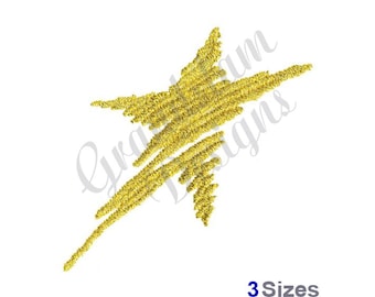 May include: A gold star-shaped embroidery design with a textured, hand-drawn look. This design is available in three sizes.